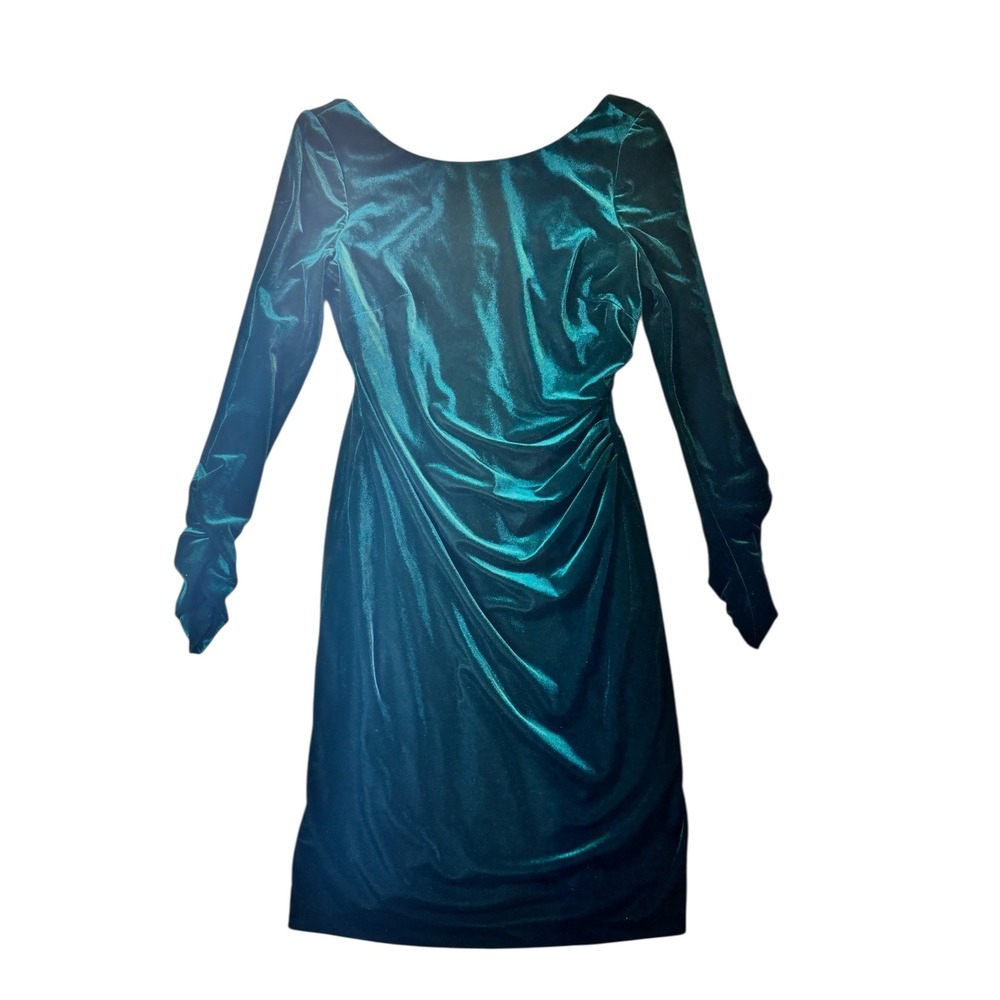 Vince Camuto Velvet Midi Dress Long‎ Sleeve Ruched Green Party Cocktail Career